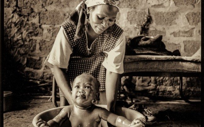 baby being washed in village near Umtata