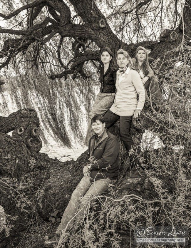 Portrait photograph of brother sisters in tree