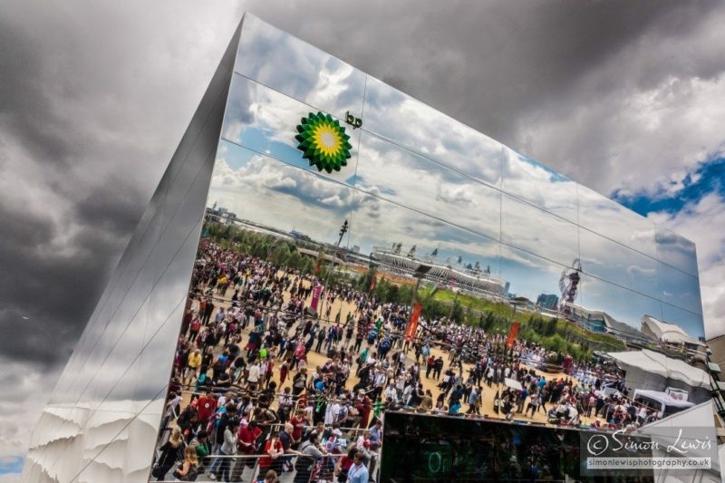 reflection mirrored building of the crowd olympic park