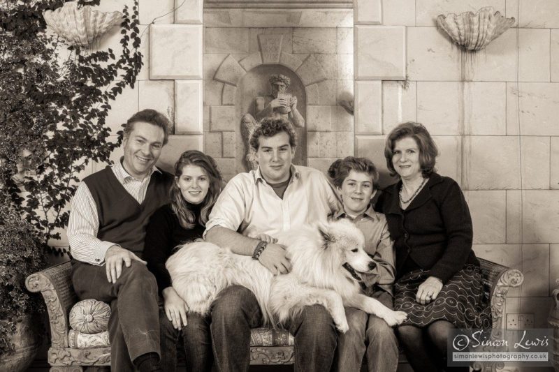 family group portrait photo with pet dog