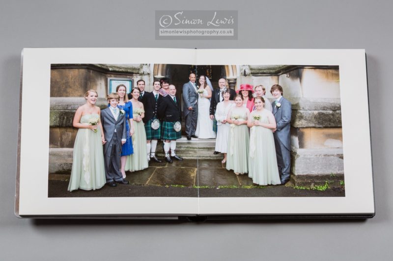 wedding album lay flat double page spread church group portrait